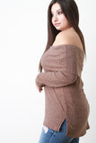 Rib Knit Wide Fold Off-The-Shoulder Top