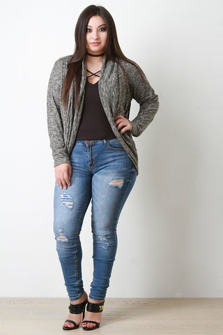 Lace Back Melange Knit Cardigan