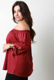 Elastic Off-The-Shoulder Self-Tie Sleeves Top