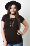 Grommet Trim V-Neck Corset Ruched Side Top