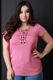 Grommet Trim V-Neck Corset Ruched Side Top