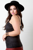 Suede Spaghetti Strap Crisscross Sweetheart Top