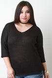 Loose Knit V-Neck Quarter Sleeves Top
