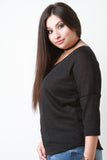 Loose Knit V-Neck Quarter Sleeves Top