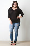 Loose Knit V-Neck Quarter Sleeves Top
