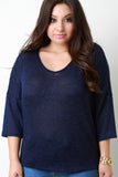Loose Knit V-Neck Quarter Sleeves Top