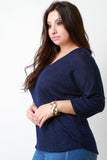 Loose Knit V-Neck Quarter Sleeves Top
