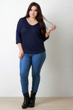 Loose Knit V-Neck Quarter Sleeves Top
