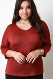 Loose Knit V-Neck Quarter Sleeves Top