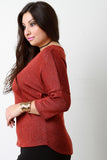 Loose Knit V-Neck Quarter Sleeves Top