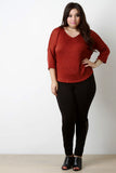 Loose Knit V-Neck Quarter Sleeves Top
