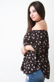 Floral Self-Tie Sleeve Bardot Top