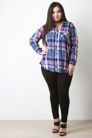 Plaid Pocket Button-Up Top