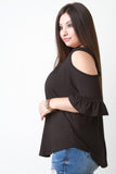 Cold-Shoulder Ruffle Sleeves Self-Tie Top