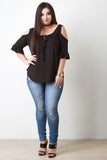 Cold-Shoulder Ruffle Sleeves Self-Tie Top
