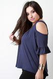 Cold-Shoulder Ruffle Sleeves Self-Tie Top