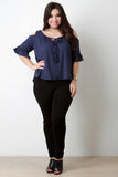 Cold-Shoulder Ruffle Sleeves Self-Tie Top