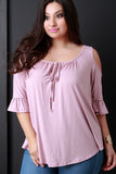 Cold-Shoulder Ruffle Sleeves Self-Tie Top