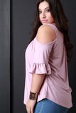 Cold-Shoulder Ruffle Sleeves Self-Tie Top