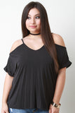 Cold Shoulder Folded Short Sleeves Top