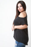 Cold Shoulder Folded Short Sleeves Top