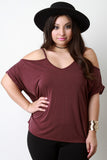Cold Shoulder Folded Short Sleeves Top