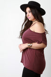 Cold Shoulder Folded Short Sleeves Top
