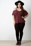 Cold Shoulder Folded Short Sleeves Top