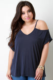 Cold Shoulder Folded Short Sleeves Top