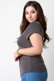 Contrast Rib Knit Crisscross V-Neck Top