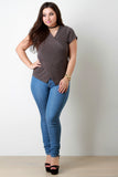 Contrast Rib Knit Crisscross V-Neck Top