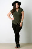 Contrast Rib Knit Crisscross V-Neck Top