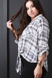 Plaid Self-Tie Button-Up Top