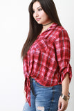 Plaid Self-Tie Button-Up Top