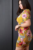 Floral Print Ruched Zip-Up Front Bodycon Dress