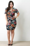 Floral Print Ruched Zip-Up Front Bodycon Dress