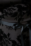 Flocked Floral Velvel Self-Tie Ribbon Tube Skater Dress