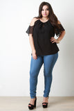 Cold Shoulder Chiffon Necklace Neckline Top