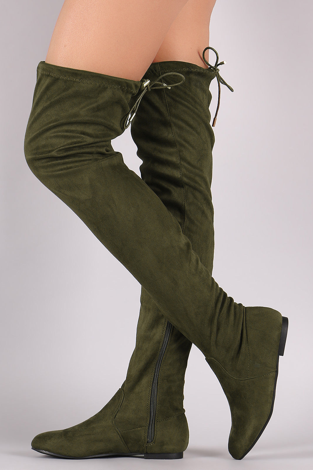 Green suede over the knee outlet boots