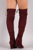 Suede Drawstring Tie Over-The-Knee Wedge Boots