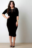 Velvel Strappy Lace-Up V-neck Midi Dress
