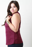 Suede Ruched Mock Neck Sleeveless Top