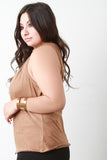 Suede Ruched Mock Neck Sleeveless Top