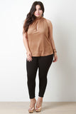 Suede Ruched Mock Neck Sleeveless Top