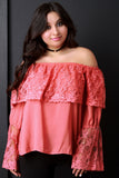 Crochet Mesh Chiffon Off-The-Shoulder Long Sleeve Top
