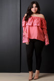 Crochet Mesh Chiffon Off-The-Shoulder Long Sleeve Top