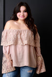 Crochet Mesh Chiffon Off-The-Shoulder Long Sleeve Top