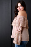 Crochet Mesh Chiffon Off-The-Shoulder Long Sleeve Top