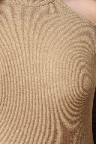 Ribbed Knit Cutaway Cold Shoulder Round Hem Dress