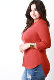 Three Quarter Sleeve Keyhole Neckline Thermal Top